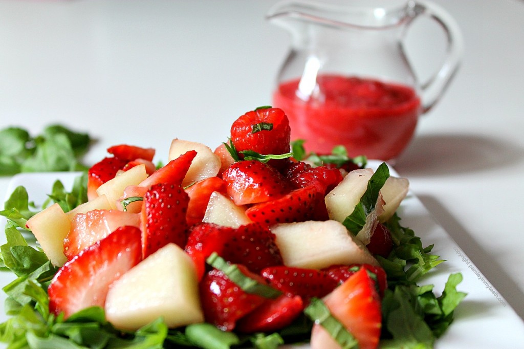 Raspberry Melon Strawberry Salad with Raspberry Dressing 1