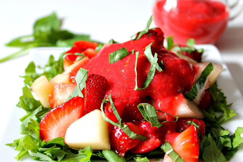 Raspberry Melon Strawberry Salad with Raspberry Dressing 2