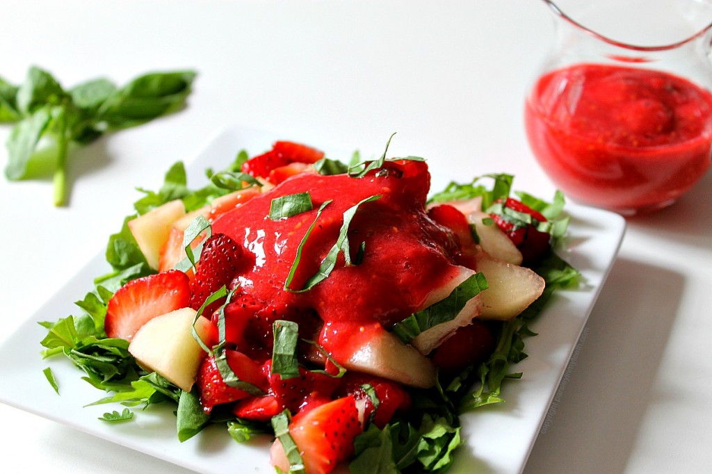 Raspberry Melon Strawberry Salad with Raspberry Dressing 3