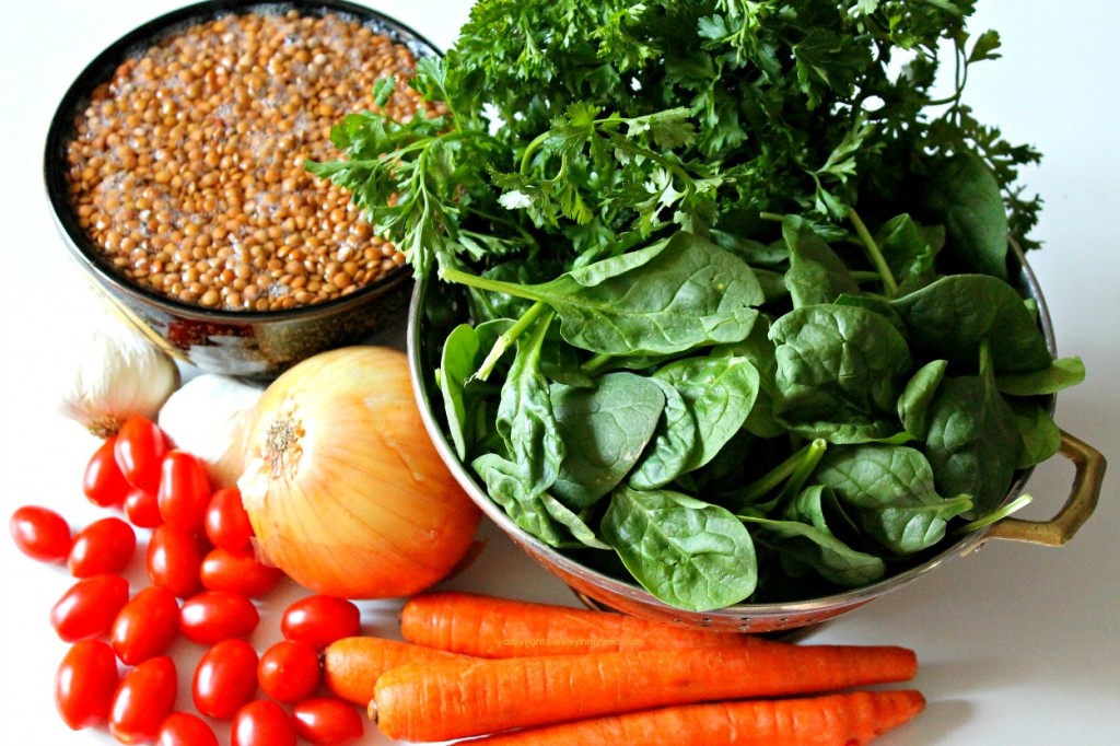 Brown Lentils Onion Tomatoes Carrots Spinach Parsley Garlic