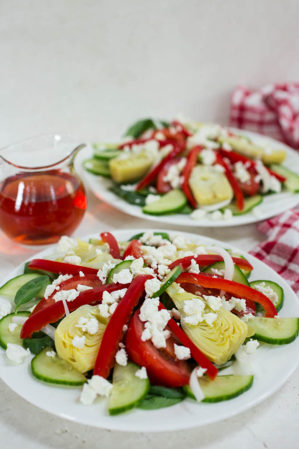 End-of-Summer Tomato Cucumber & Red Pepper Mediterranean Salad by Parsley In My Teeth