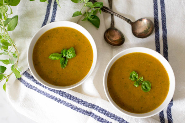 Spiced Lentil Tomato + Leek Soup with Fresh Basil by Parsley In My Teeth