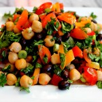 Chickpea & Black Bean Salad with Parsley Mint Green Onion Tomato & Red Bell Pepper