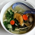 Miso Soup with Noodles Fried Tofu Seaweed Bok Choy Mushrooms Carrot & Onion