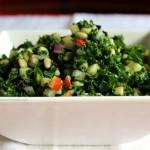 Kale Salad with Black Currants Pine Nuts Onion & Apple