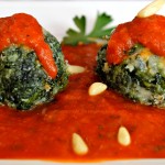 Spinach Parmesan Balls with Tomato Sauce