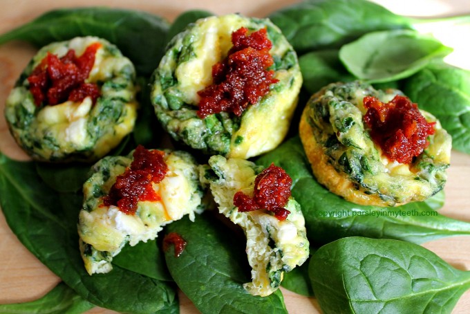 Mini Frittatas with Spinach Goat Cheese & Sun-dried Tomato