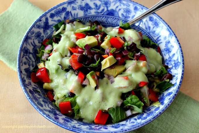 Chopped Mexican Salad with Avocado Cilantro Dressing