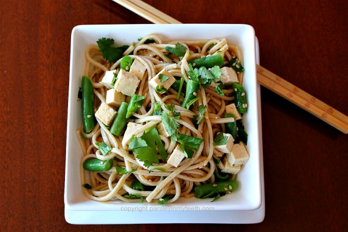 Asian Noodles with Green Beans Tofu & Green Onions