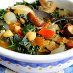 15-Minute Tuscan Kale & Mushroom Soup with Onions Tomatoes & Garbanzo Beans