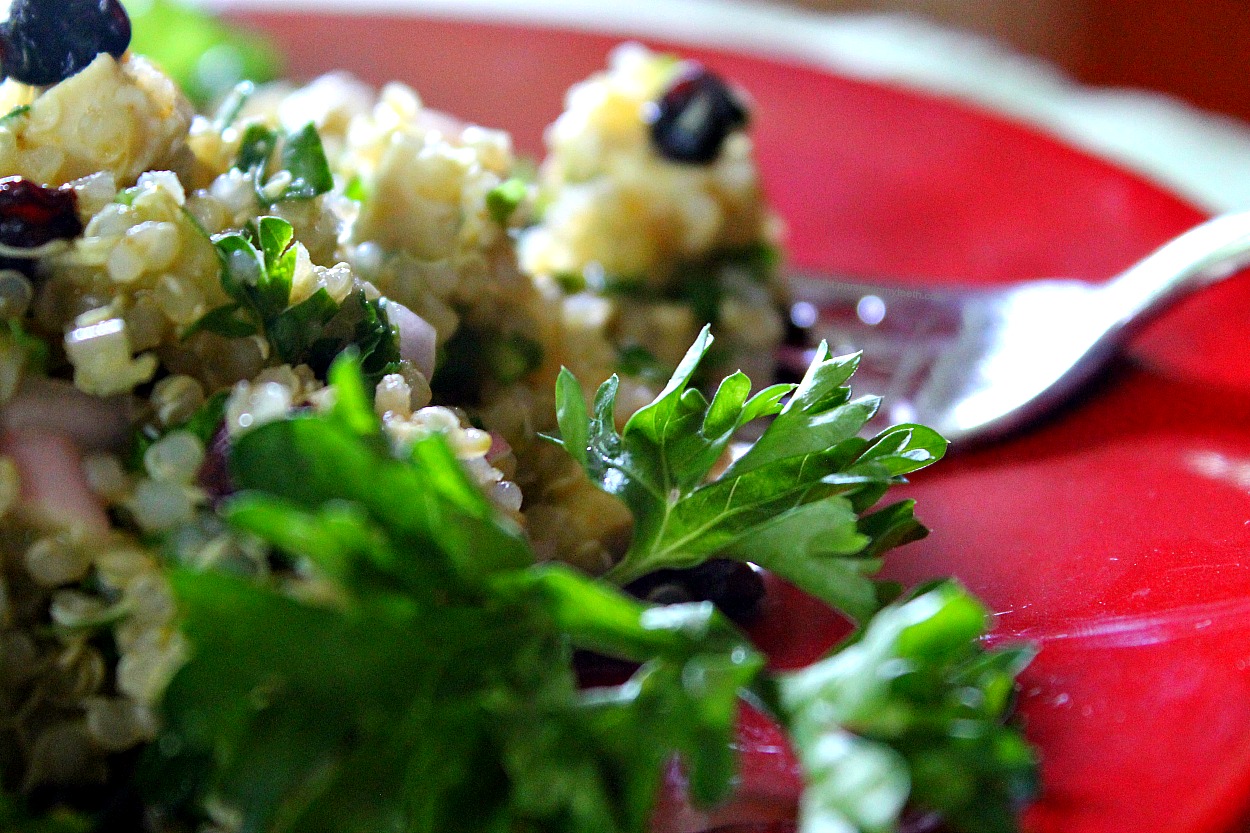 Curried Quinoa Tofu Salad with Currants Shallots & Parsley
