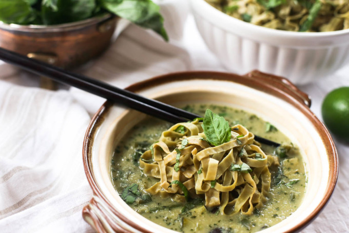 Green Curry Over Mung Bean Noodles