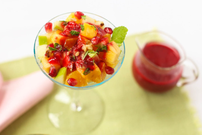 Easy Tropical Fruit Salad with Raspberry Topping