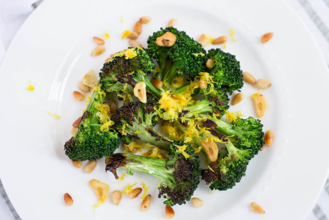 Charred Broccoli with Fried Garlic Toasted Pine Nuts & Lemon Zest