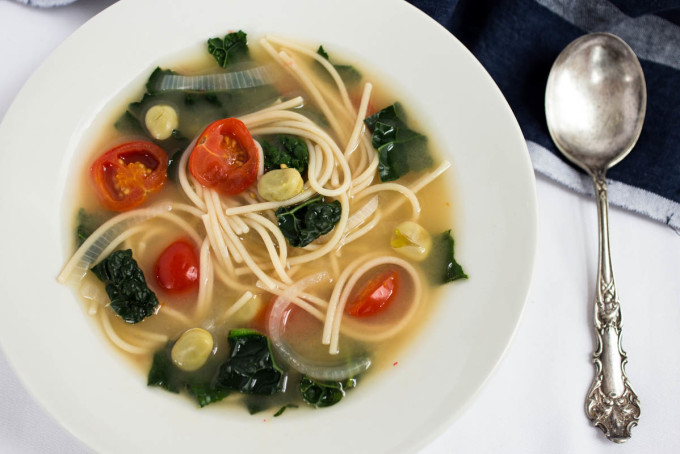 Kale Fava Bean & Spaghetti Soup