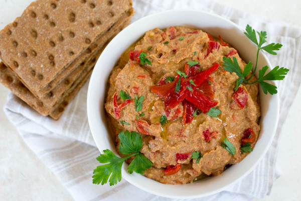 Roasted Eggplant & Red Pepper Dip with Tahini by Parsley In My Teeth, easy appetizers, healthy appetizers