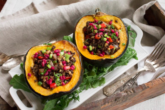 Acorn Squash Stuffed with Beluga Lentils Walnuts Red Pepper & Pomegranate from Parsley In My Teeth