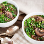Black Lentil & Wild Rice Mushroom Soup with Spinach & Onions