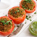 Vegan Basil Pesto & Quinoa Stuffed Tomatoes