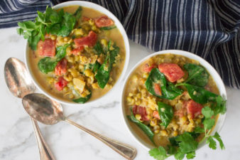 Coconut Curried Mung Beans with Tomatoes & Spinach by Parsley In My Teeth