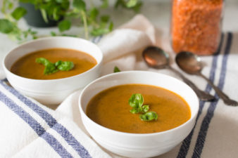 Spiced Red Lentil Tomato & Leek Soup with Fresh Basil by Parsley In My Teeth