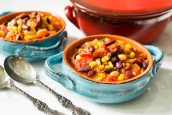 15-Minute 4-Bean Harissa & Corn Chili by Parsley In My Teeth, healthy easy vegan chili