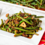 Holiday Green Beans & Peas in Tomato-Paprika Sauce with Crispy Garlic